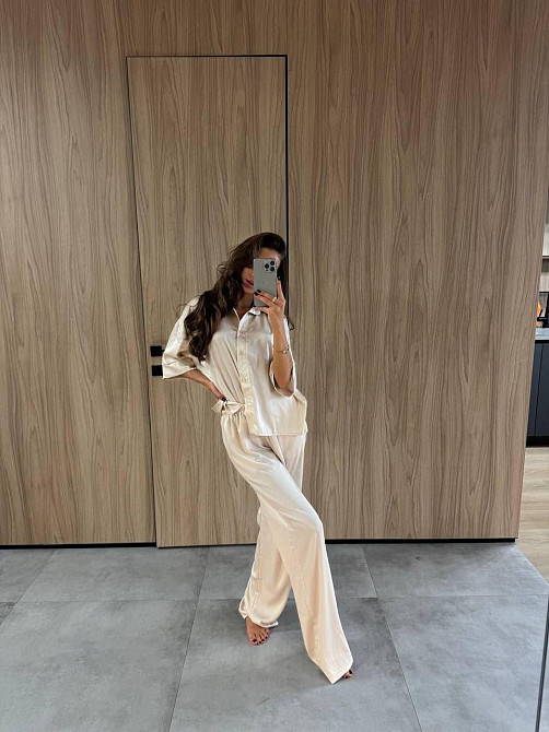 Костюм сорочка і штани з шовку Армані, вільний оверсайз для літа та осені, бежевий, розмір 42/44 Лубни - фото 11