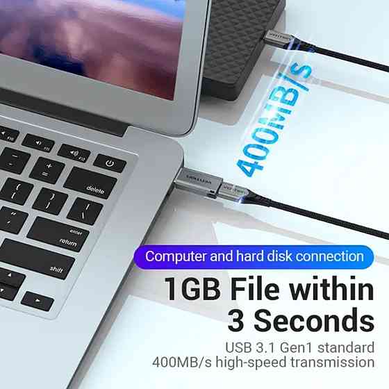 Адаптер Vention USB 3.0 Male to USB-C Female Adapter Gray Aluminum Alloy Type (CDPH0) Київ