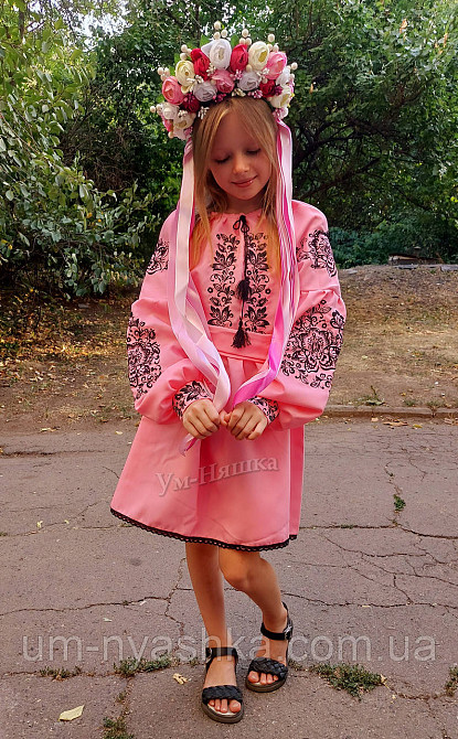 Рожева сукня-вишинка вишите плаття "Троянда-листочки" Кривий Ріг - фото 1