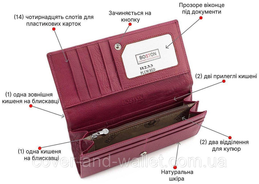 Класичний жіночий гаманець рожевого кольору на багато карток Boston Київ - фото 4