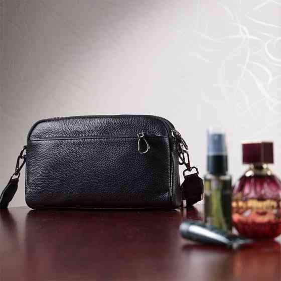 Прямоугольная женская сумка с карманами из натуральной кожи Vintage 22597 Черная Киев