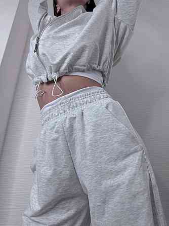 Женский прогулочный костюм тройка: кофта топ и штаны  двунить + микродайвинг Серый, 46/48 Одесса
