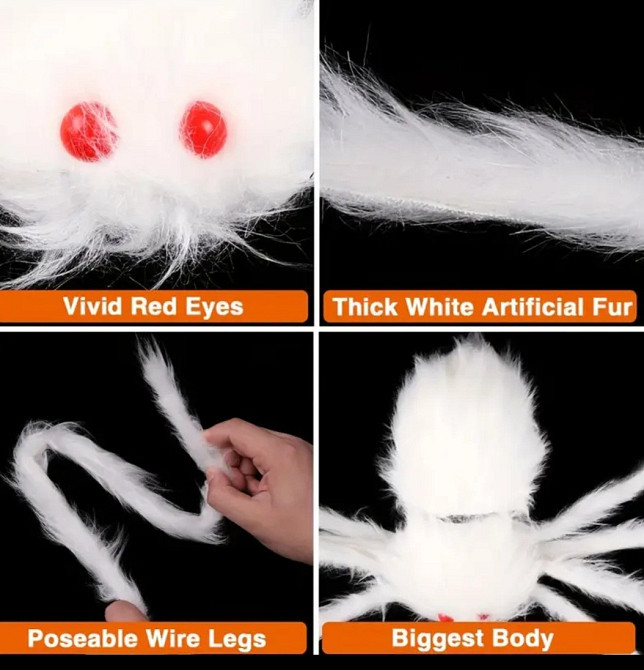 Паук на Хэллоуин декоративный 150 см белый Киев - изображение 6