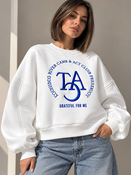 Свитшот женский OLIVIA 2479 oversize утепленный на флисе с вышивкой one size, белый, one size Киев - изображение 19