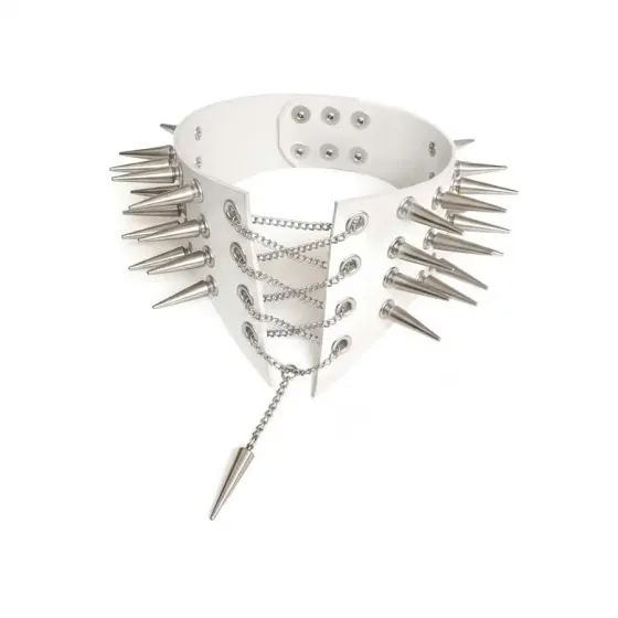 Чокер-комір з шипами Art of Sex - Ariadne, екошкіра, колір білий, L-2XL Львов