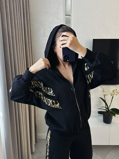 Жіночий стильний повсякденний костюм замша на дайвінзі Чорний, 54/56 Одеса - фото 4