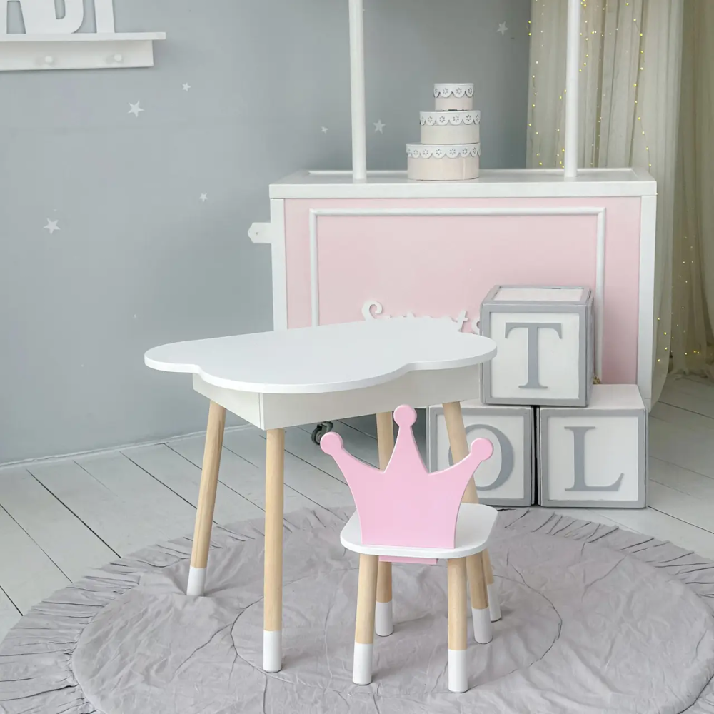 Дитячий стіл Хмара з нішою та стільцем Корона (Білий з рожевим) Вінниця - фото 5