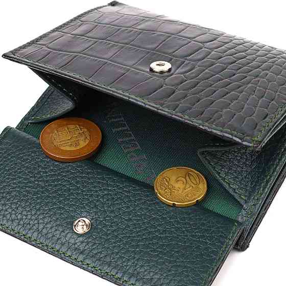 Красивый кошелек для женщин среднего размера из натуральной кожи с тиснением под крокодила CANPELLINI 21815 Зеленый Киев