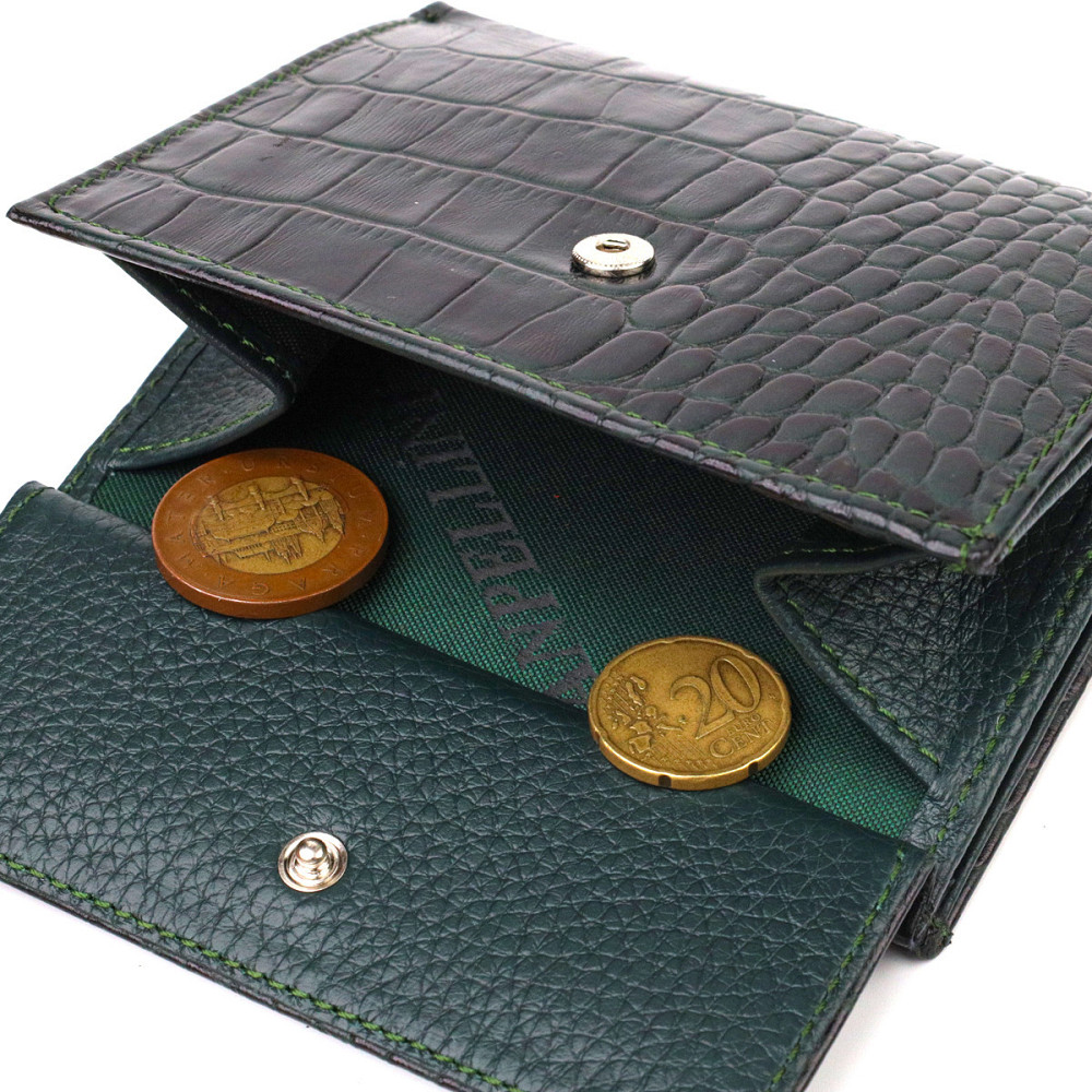 Красивый кошелек для женщин среднего размера из натуральной кожи с тиснением под крокодила CANPELLINI 21815 Зеленый Киев - изображение 6