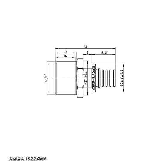 Перехідник з ЗР Koer KA.A08M-16 - 16(2.2mm) x 3/4"M (KR4850) Київ