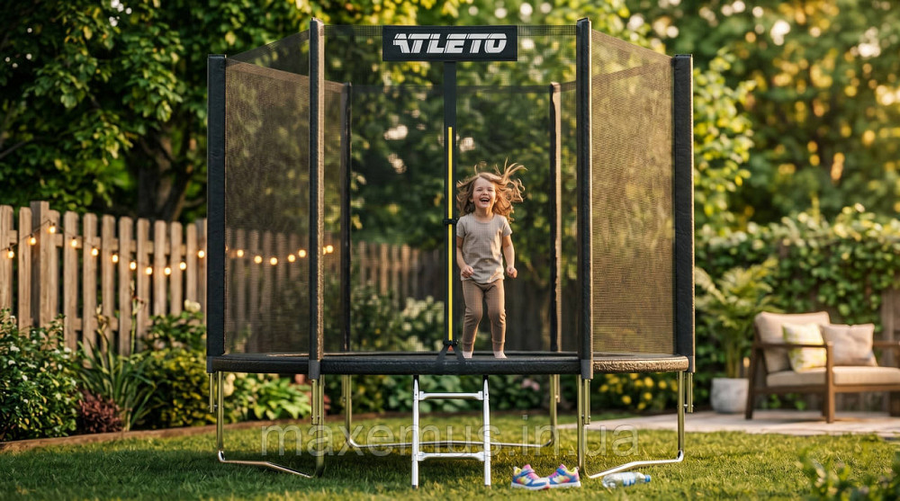 Батут детский с сеткой и лестницей Atleto 312 см (Черный) до 150 кг для дачи и улицы Мостиська - фото 8