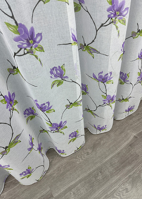 Тюль батист, колекція "Flora" колір білий з фіолетовим та салатовим 1907т Київ - фото 7