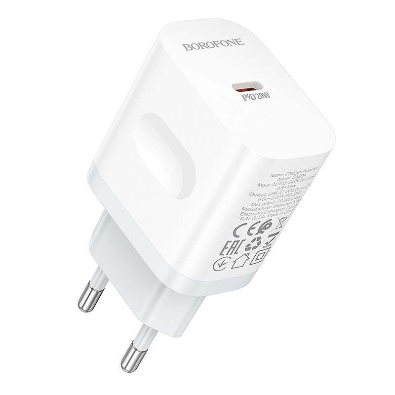 Мережевий зарядний пристрій BOROFONE BA99A Breeze single port PD20W charger White Одеса - фото 1