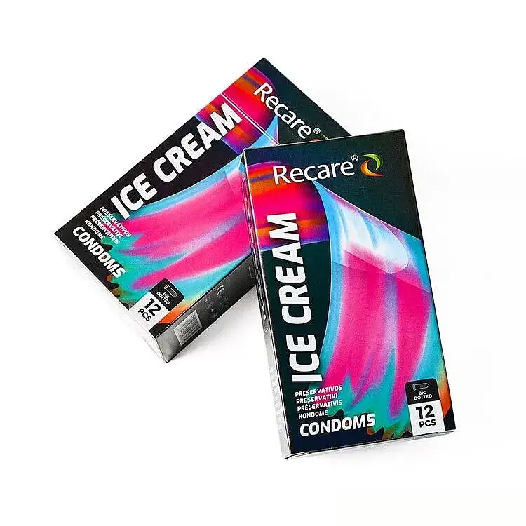 Презервативи Holographic Recare Ice Cream Big Dotted Condoms 12 шт, з пухирцями, аромат: морозиво Львів - фото 4