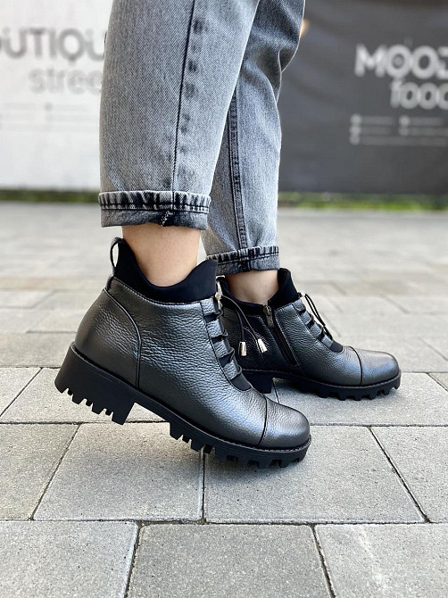 Черевики жіночі Odzi антрацит натуральна шкіра зима висота 10,5см підошва 2/4см (2361) Коломия - фото 8