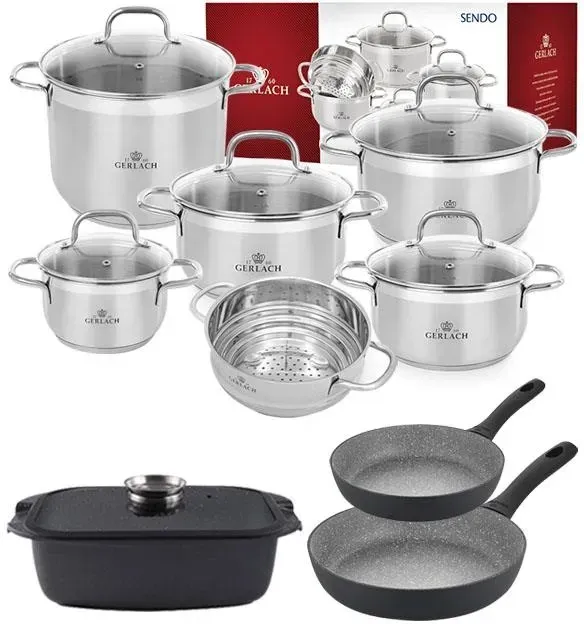 Gerlach Sendo Комплект Каструлі Z Pokrywkami 11 El + Сковорідка Granitex Grey 20 28 Cm +Жаровня (317K4) Киев - изображение 1