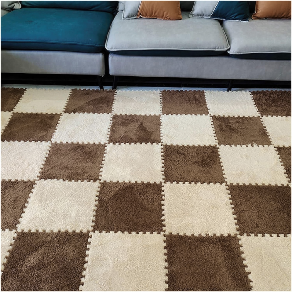 Килимок-пазл з плюшевим покриттям, термокилимок, м'який мат дитячий, 120x150см, 20 пазлів, колір коричневий Кам'янець-Подільський - фото 3