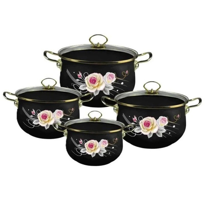 Набор эмалированных кастрюль Edenberg 4 штуки с крышками 2.3/3/4/5 л 8 предметов NV-52 Львов - изображение 1