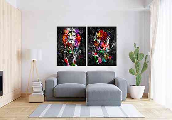 Модульная картина в гостиную / спальню  Лев-Тигр   TLV-2_143 90x132  см Киев