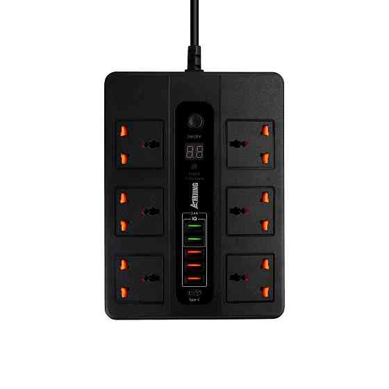 Мережевий фільтр BKL-11 з функцією таймера на 6 розеток 10А 250V + 1 PD20W + 1 QC3.0 + 4 USB, чорний Кам'янець-Подільський