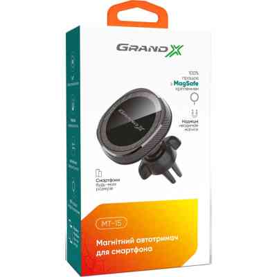Универсальный автодержатель Grand-X MT-15 MagSafe (крепление на дефлектор) (MT-15) Винница
