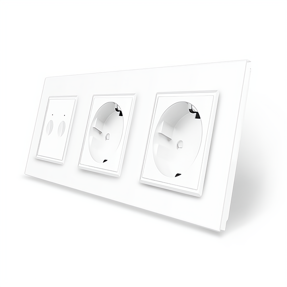 LIVOLO Сенсорний вимикач Sense 2 сенсора 2 розетки Livolo білий скло (VL-C7FC2/FCTC16A/FCTC16A- Коломия - фото 1