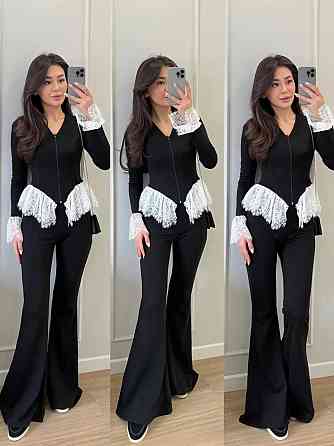 Женский стильный привлекательный костюм с кружевом микродайвинг+гипюр Одесса