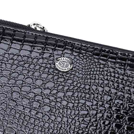 Стильний фактурний клатч на два відділення із лакованої натуральної шкіри ST Leather 22693 Чорний Київ