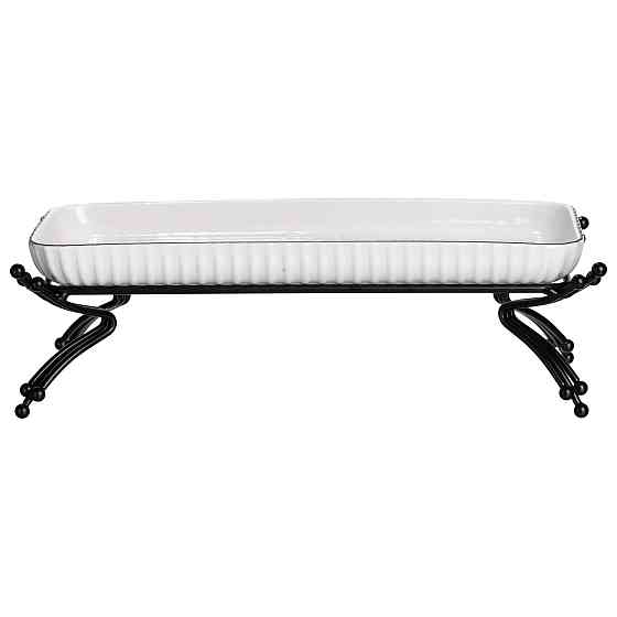 Порцелянове блюдо для сервірування на металевій підставці 29,5×12×9 (см) Біле з чорним LB-1565B Київ