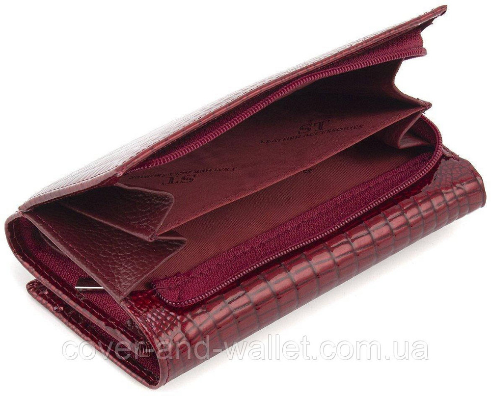 Бордовый лаковый женский кошелёк из натуральной кожи среднего размера ST AE 021 Киев - изображение 4