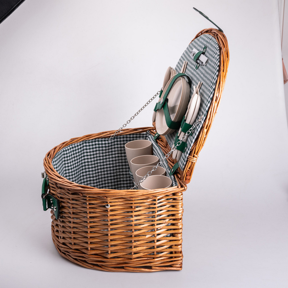 Корзина плетеная для пикника с посудой на 4 персоны 41х31х22 см набор посуды туристический для кемпинга HP-ZQ-2 Киев - изображение 7
