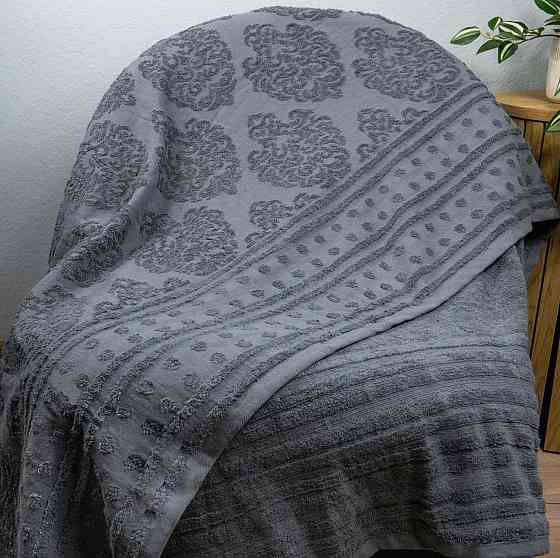 Простирадло-покривало жаккардове махрове 100% Бавовна GM TEXTILE 150x200см 400г/м2 (Сірий) Суми