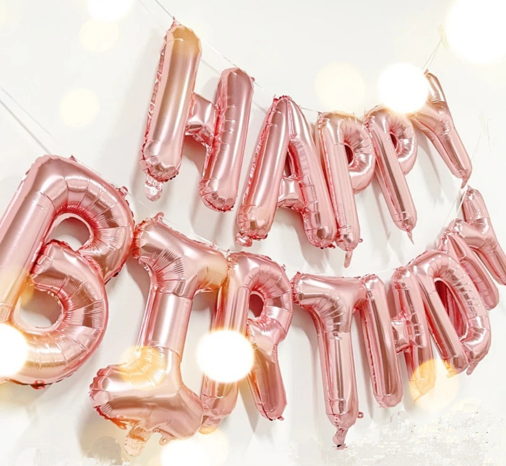 Фольгированные надувные шары буквы гирлянда Happy Birthday Розовое Золото высота 40 см Золотистый Киев - изображение 1