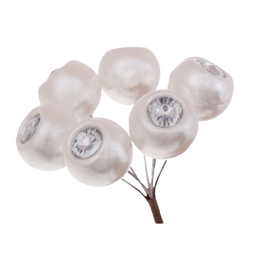 Декоративний букетик із перламутрових ягід з кристалами, 12см, колір білий Житомир