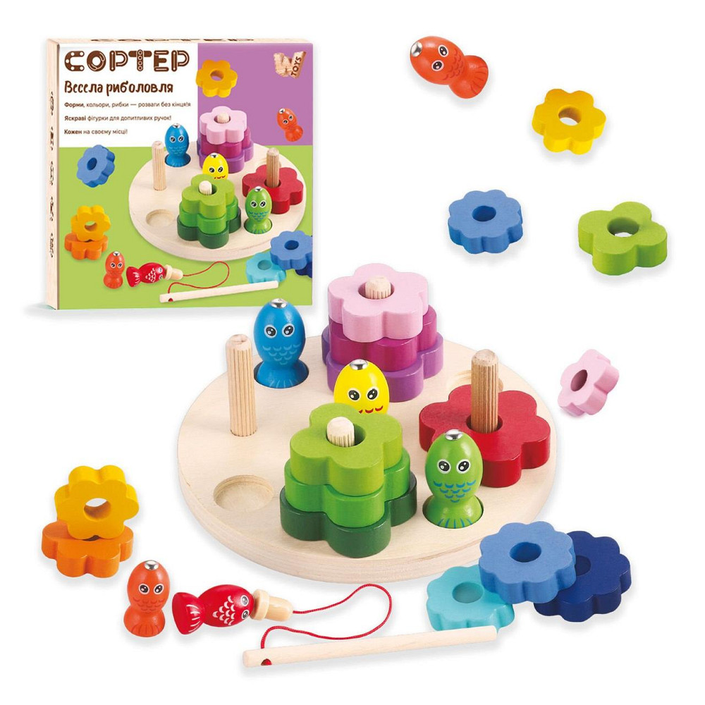 Магнітна рибалка WToys дерев'яна фігури вудка рибки сортер за кольором та формами (63544) Чернігів - фото 1