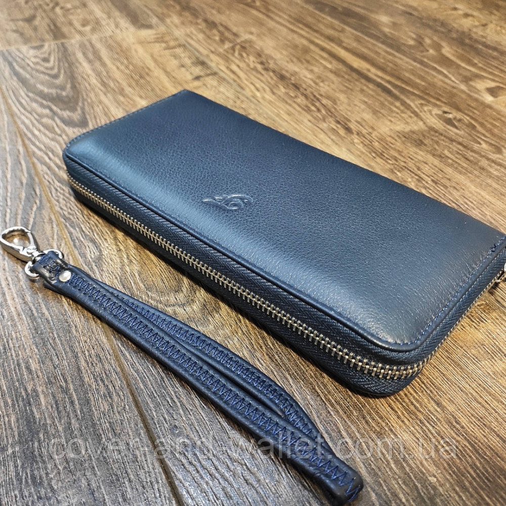 Синій шкіряний гаманець клатч на блискавці Marco Coverna MC 7003 Київ - фото 3