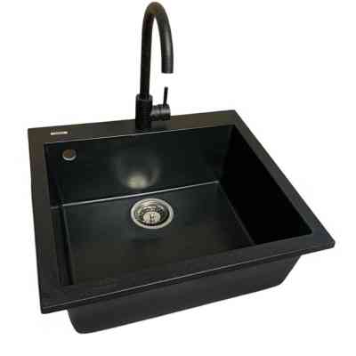 Мойка кухонная Adamant Univer чорний + змішувач + дозатор + ополіскувач склянок + коландер (4824296106603) Винница