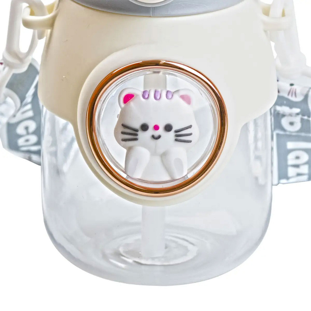 Пляшка для води з трубочкою 820 мл дитяча з ручкою та ремінцем Сірий HPGM2217G Коломия - фото 7