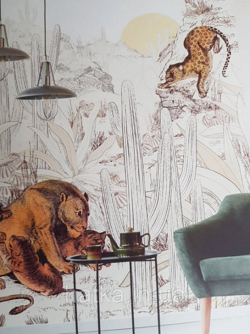 Обои виниловые  Lutece Bensimon панно 260х150 см листья папоротника желтые красные черные зеленые Киев - изображение 1