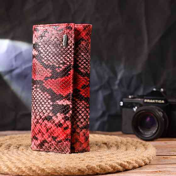 Яскравий жіночий гаманець з натуральної фактурної шкіри з тисненням під змію CANPELLINI 21627 Різнокольоровий Київ