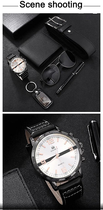 Подарочный набор для мужчин 6 в 1 (часы, очки, ручка, ремень, кошелек, брелок), черный, подарочная коробка Киев - изображение 7