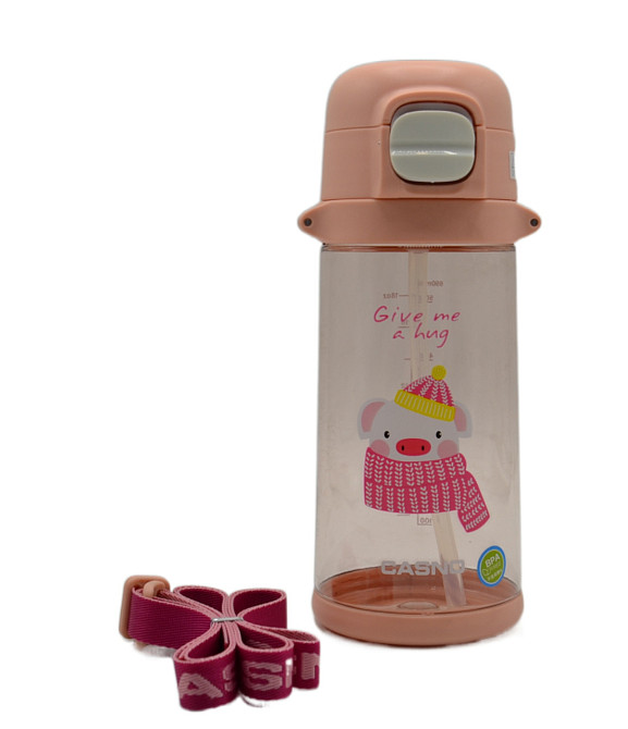 Пляшка для води CASNO 690 мл KXN-1219 Рожева (Свинка) з соломинкою Кам'янське - фото 4