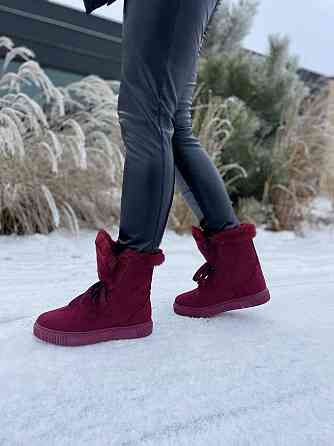 Violeta Черевики жіночі Violeta бордові еко-замша з хутром висота 16.5см підошва 2.5см розмір 3 Коломия