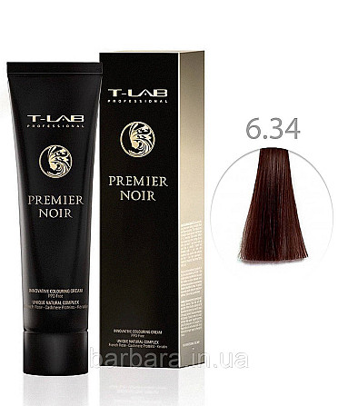 Крем-краска для волос T-LAB Professional Premier Noir Colouring Cream 6.34 золотисто-медный темный блонд Киев - изображение 1