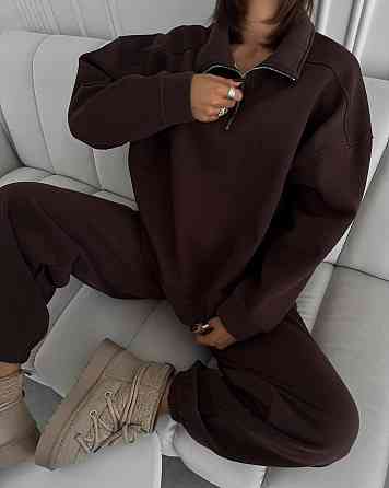 Женский базовый теплый костюм двойка Трехнитка на флисе Шоколадный, 48/50 Одесса