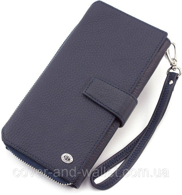 Темно-синій шкіряний гаманець клатч ST 228 Київ - фото 1