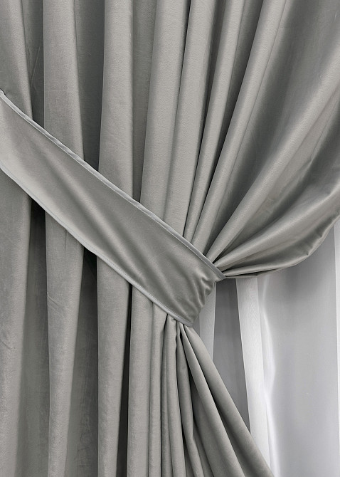 Комплект готовых штор VR-Textil Бархат № 1765ш Светло-серый 150х290 см 2 шт (33-0953) Киев - изображение 5