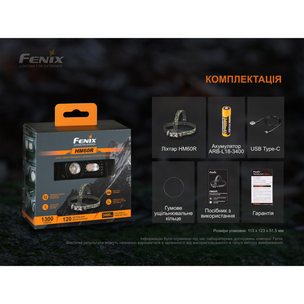 Налобний ліхтар Fenix HM60R 13000 лм 120 м 9 режимів Type-C Камуфляж (лімітована серія) Київ - фото 9