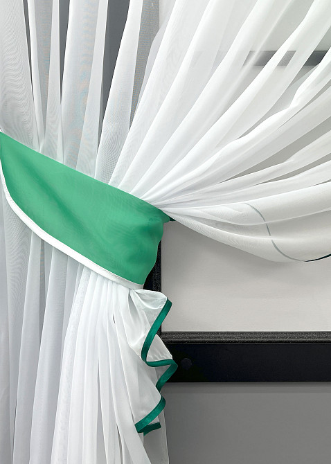Кухонні шторки VR-Textil № 060к "Дует" з підв'язками м'ятний з білим 330х170 см (50-954) Київ - фото 10