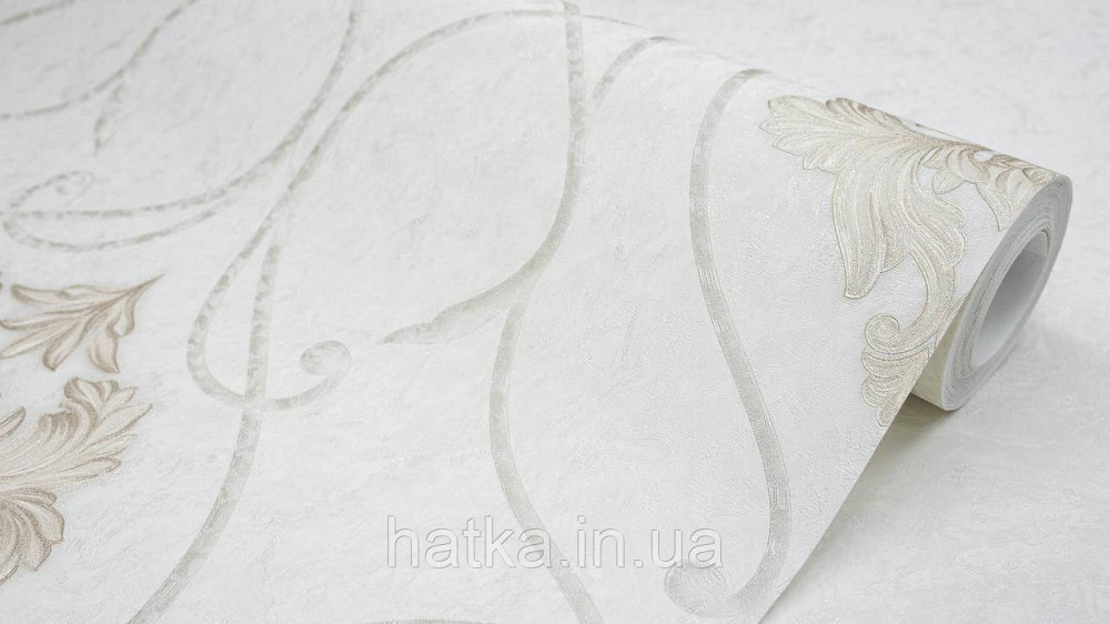 Обои метровые виниловые на флизелине Sintra Classic классика вензеля завитки структурные белое золото на бежевом 423257 Киев - изображение 2